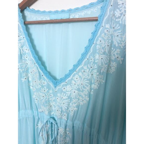 Melissa Odabash Blue Embroidered Kaftan Maxi Dress Coverup ONE SIZE - Picture 4 of 12